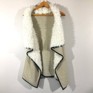 True Craft Faux Fur Knit Cascading Drapey Open Front Cardigan Vest